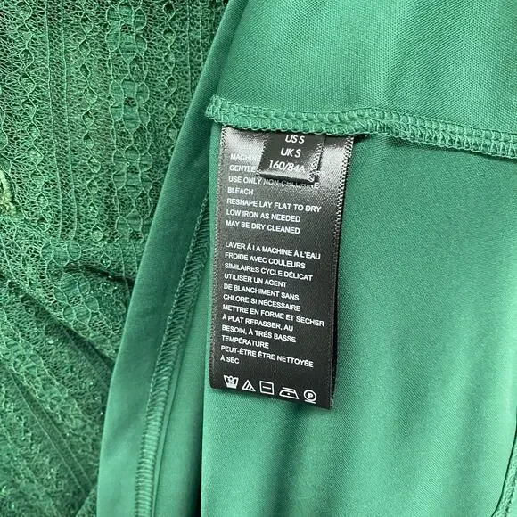 URBAN OUTFITTERS Dress S Roxie Lace Trim Mini Puff Sleeve Nylon Green NEW - Picture 9 of 16